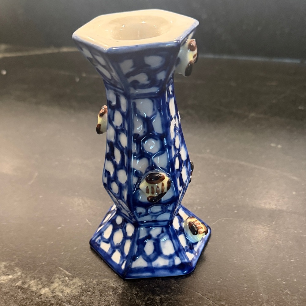 Vintage Blue and White Bee Candle Holder